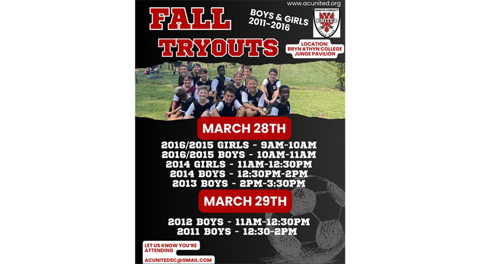 Fall Tryout schedule